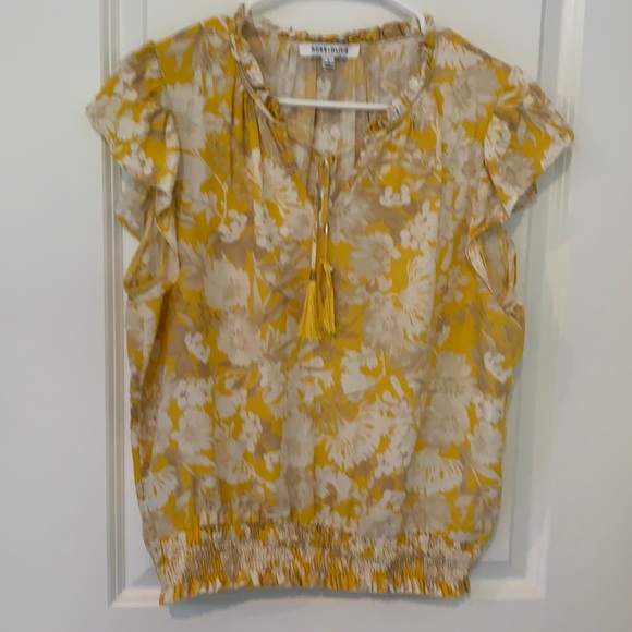 Rose & Olive Tops - Yellow and Tan Summer Tassel Front Shirt Size L